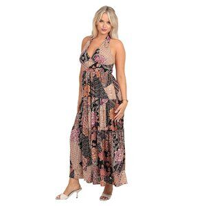 Angie Black & Pink Patchwork Halter Maxi Dress C4868-A926